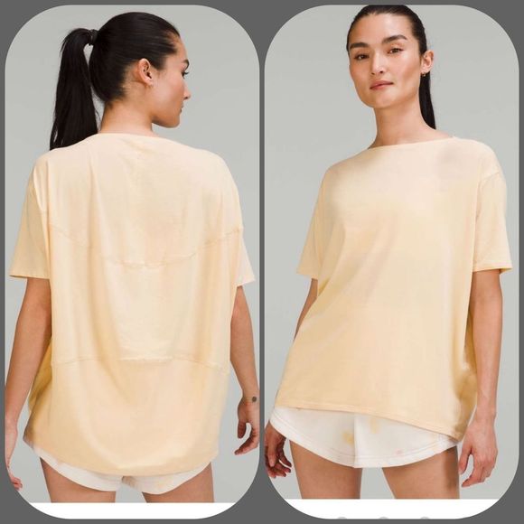 lululemon athletica Tops - Lululemon Back in Action Short Sleeve Shirt Prosecco Size 4 NWT
